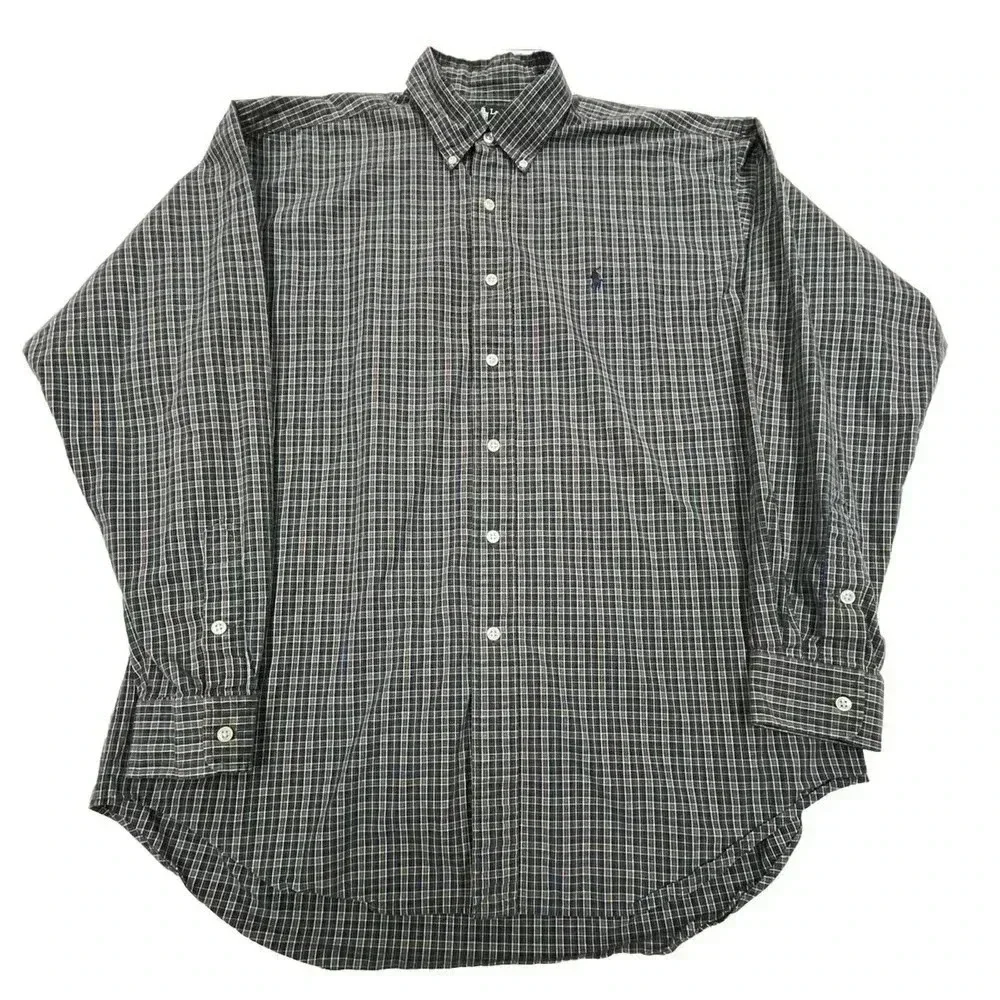 Polo Ralph Lauren Blake Blue Green Plaid Mens Size L Button Up Long Sleeve Shirt